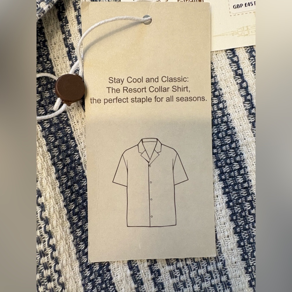 Larsson & Co. Resort Collar Stripe Polo Button-Down Shirt Navy Cream Size Small - Picture 7 of 13
